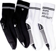 Arebesk Brains Beauty and a Booty Assorted 2-Pack Grip Crew Socks