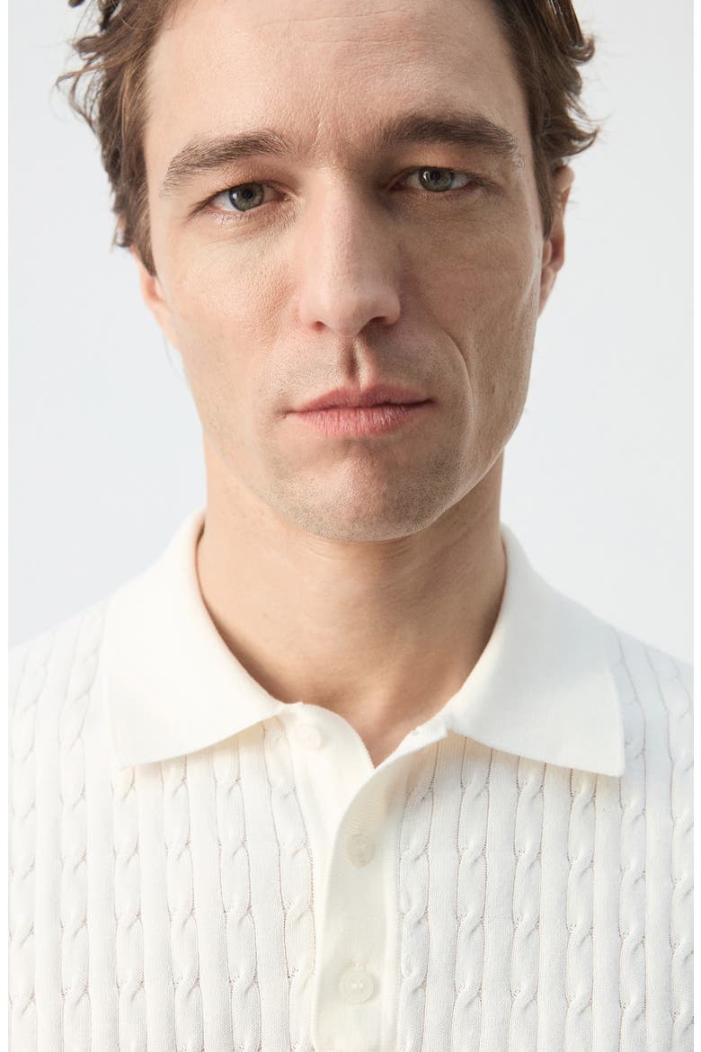 Cable Stitch Polo Sweater, Alternate, color, OFF WHITE