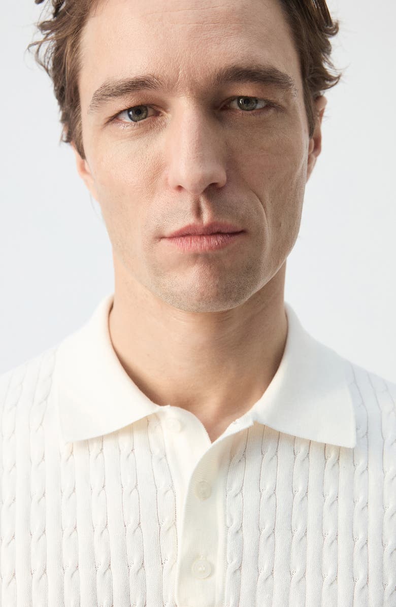 MANGO Cable Stitch Polo Sweater, Alternate, color, Off White