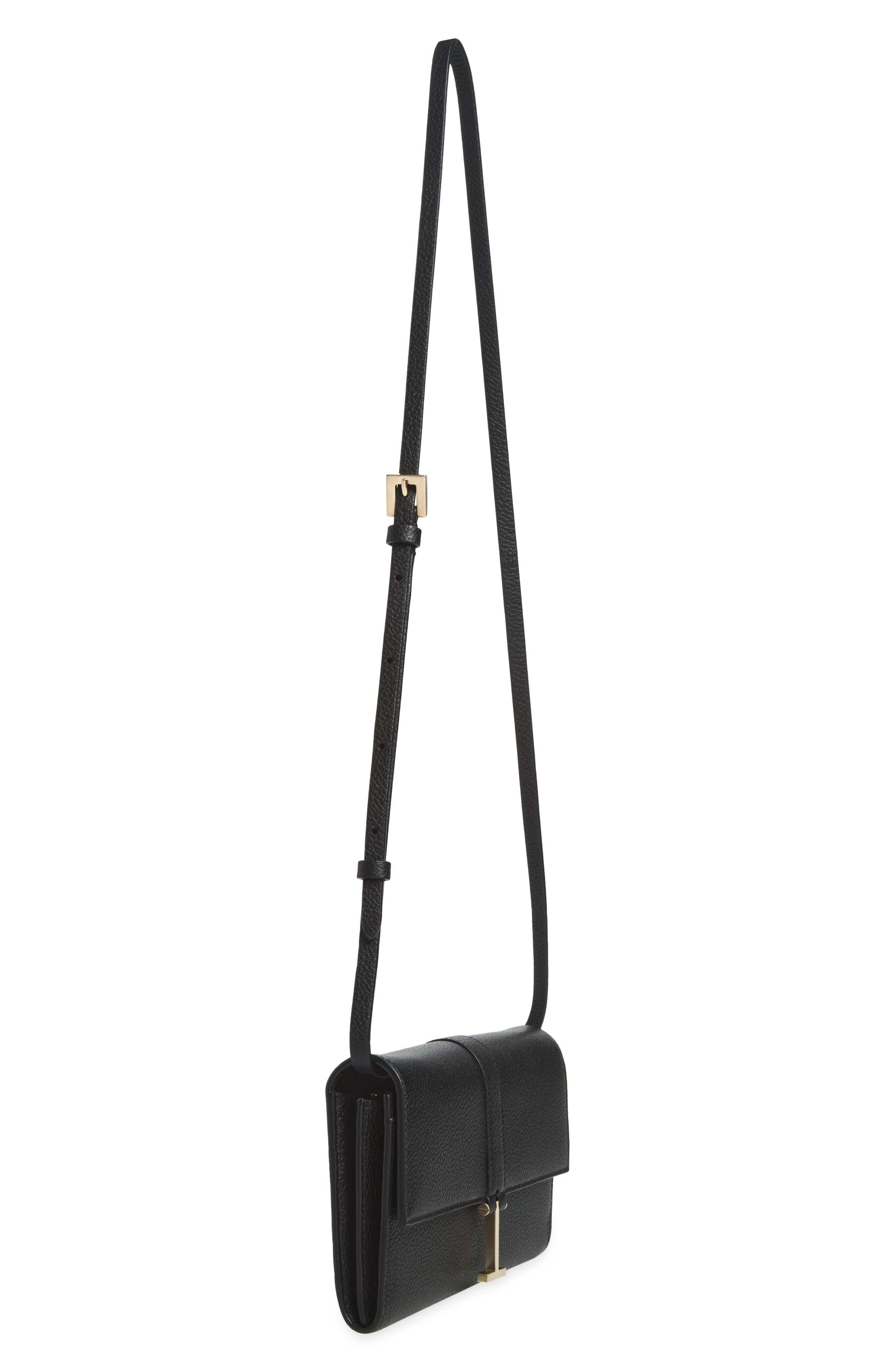 Kara Grain Leather Crossbody Wallet, Alternate, color, BLACK