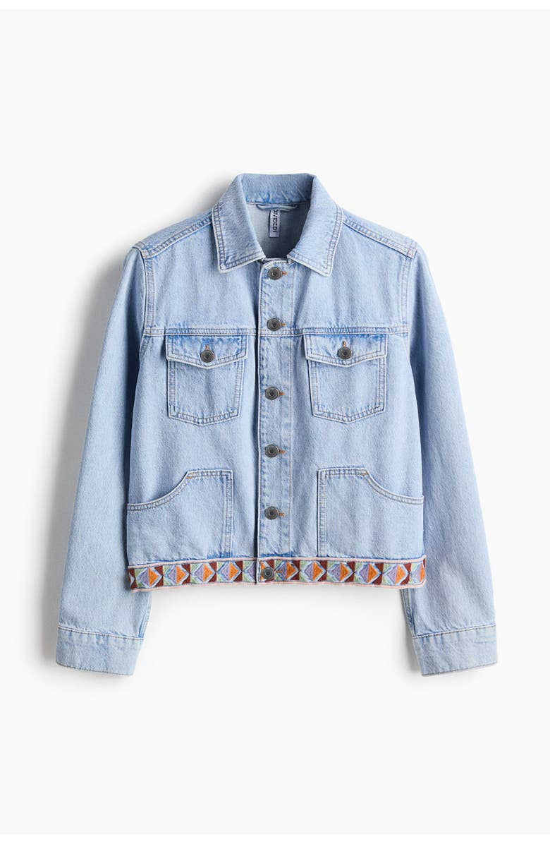 H&M Embroidery-detail Denim Jacket, Main, color, Light Denim Blue