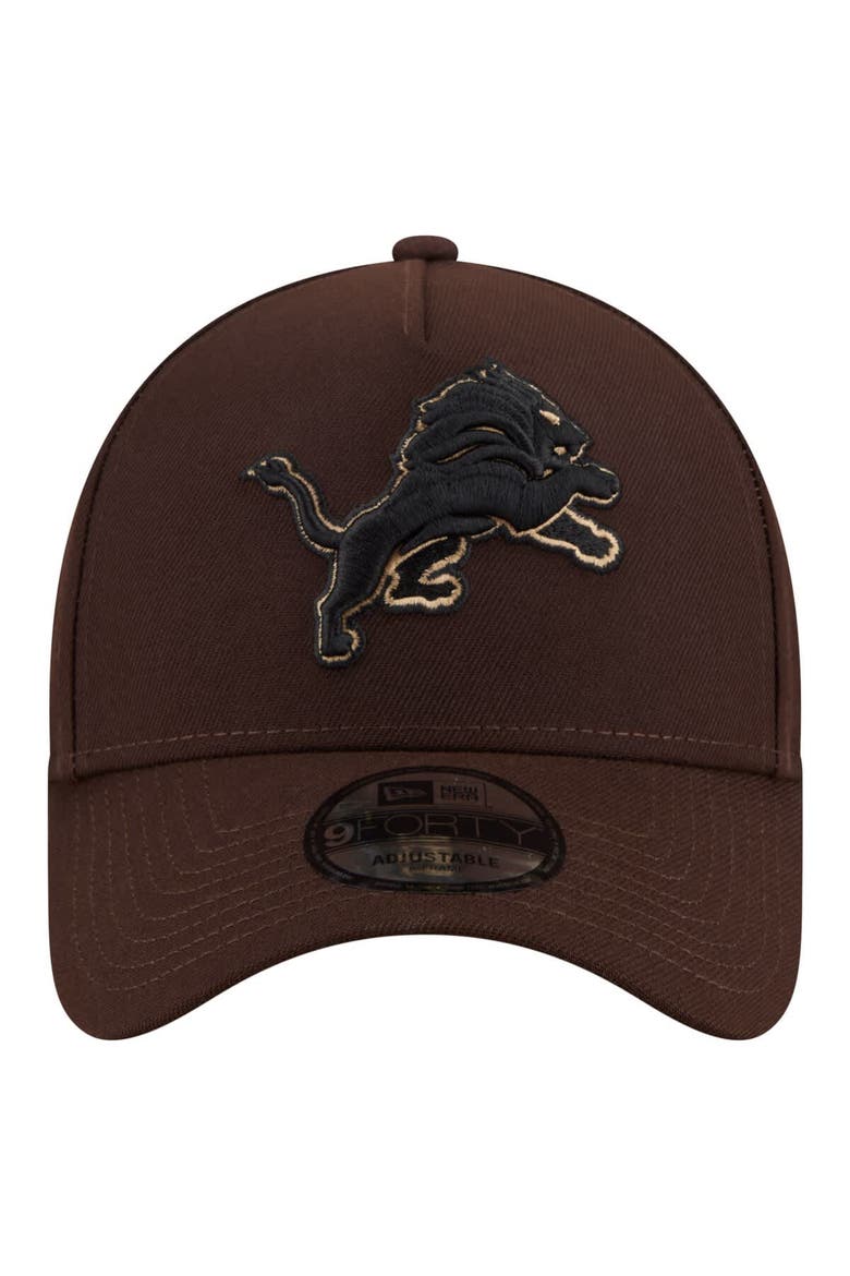 Men's New Era  Dark Brown Detroit Lions Burnt Wood A-Frame 9FORTY Adjustable Hat, Alternate, color, Dark Brown