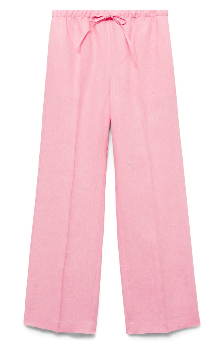 MANGO Tie Waist Wide Leg Linen Pants, Alternate, color, Light Pink