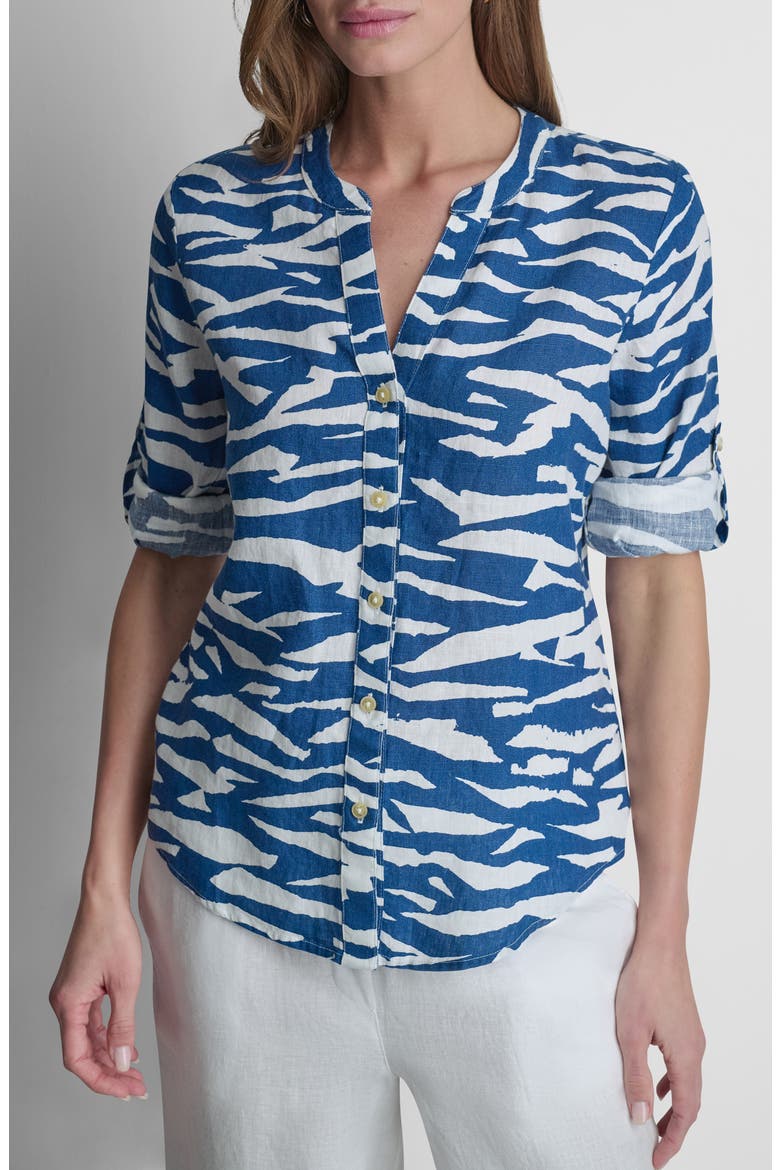 Print Linen Shirt, Main, color, TIDAL BREAK