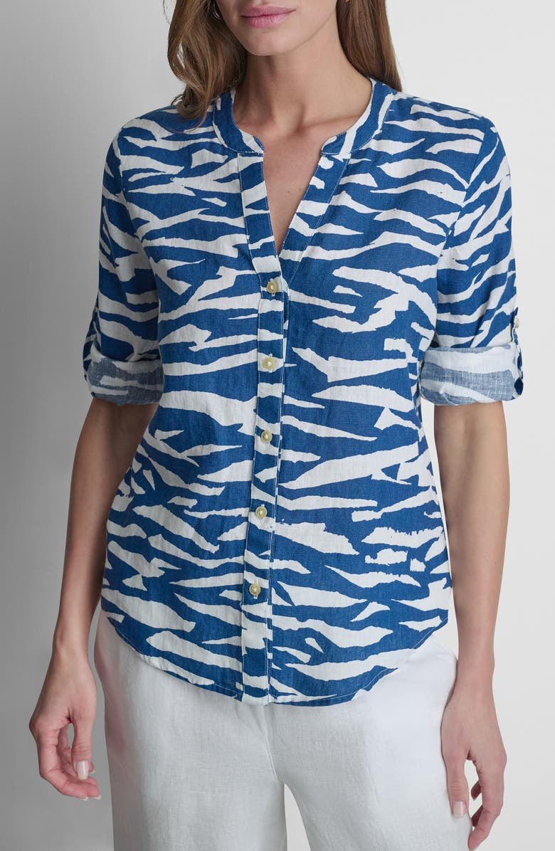 DKNY Print Linen Shirt, Main, color, Tidal Break
