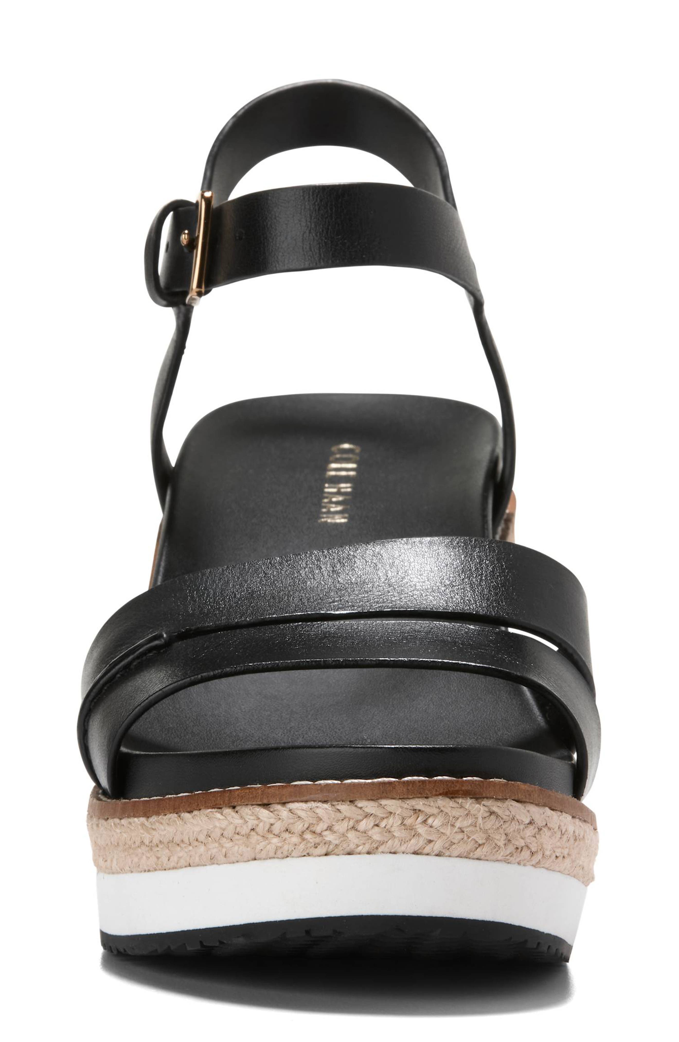 Cole Haan Ronnie Cloudfeel Espadrille Platform Wedge Sandal, Alternate, color, Black Leather/ Natural