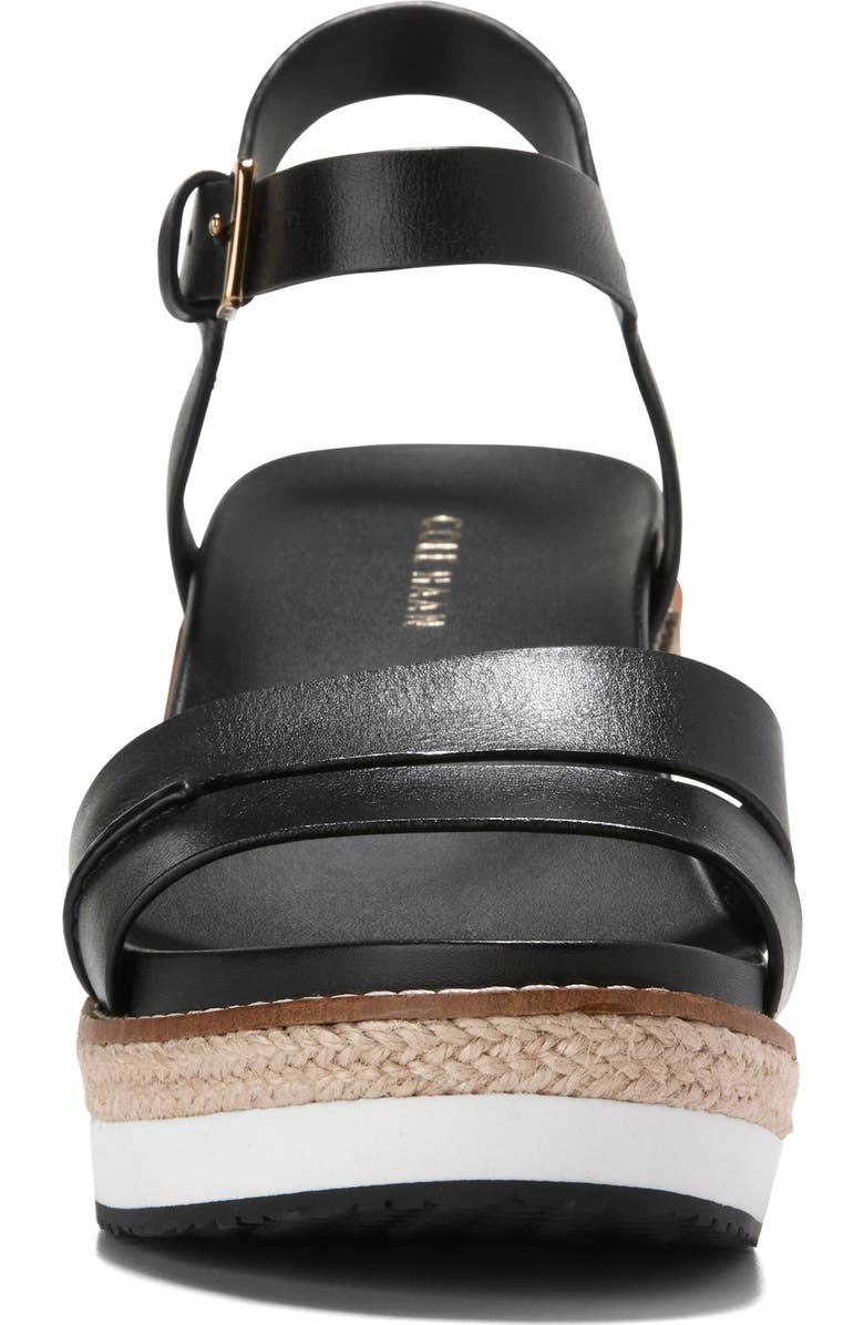Cole Haan Ronnie Cloudfeel Espadrille Platform Wedge Sandal, Alternate, color, Black Leather/ Natural