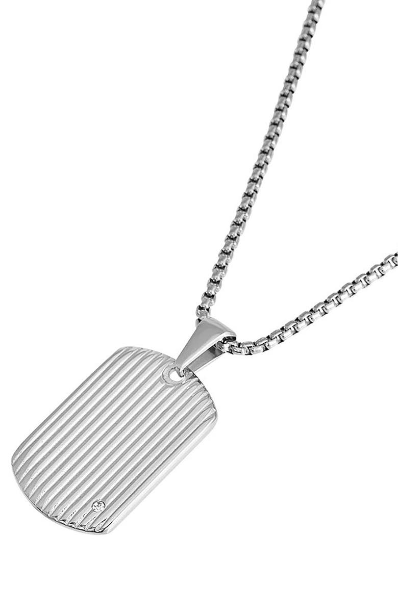 GEOFFREY BEENE Men's Stainless Steel Textured Dog Tag Pendant Necklace, Alternate, color, Silver