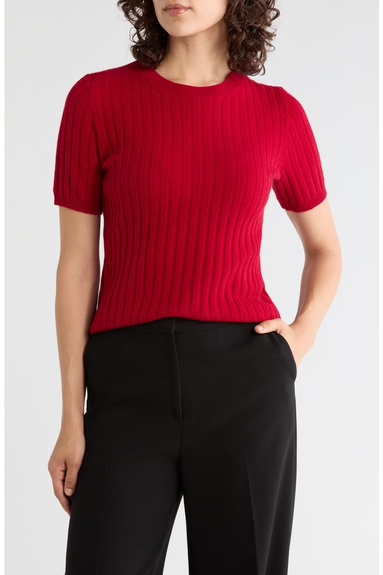 Wide Rib Cashmere Short Sleeve Sweater, Main, color, DARK RED