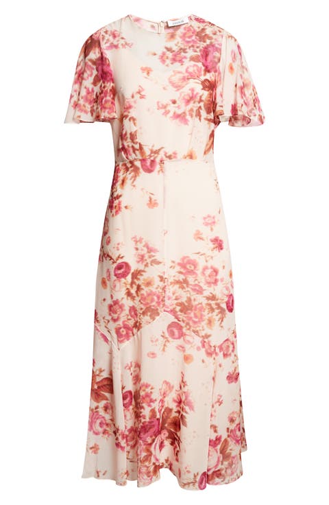 Floral Print Silk Voile Midi Dress