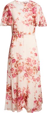 Erdem Floral Print Silk Voile Midi Dress