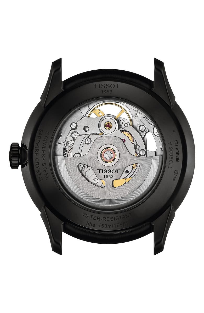 Tissot Chemin des Tourelles Leather Strap Watch, 39mm, Alternate, color, Gun