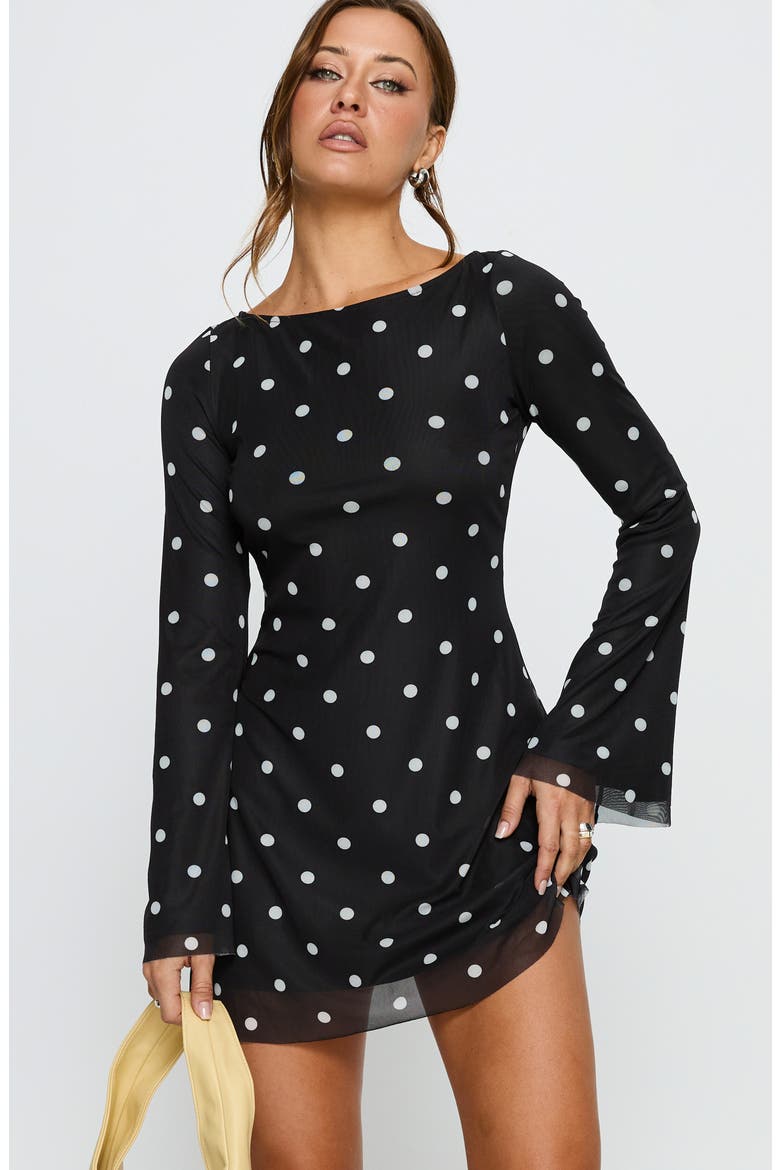 Lukea Polka Dot Long Sleeve Mesh Minidress, Alternate, color, BLACK POLKA DOT