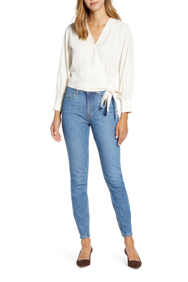 The Washable Silk Wrap Top, Alternate, color, BONE