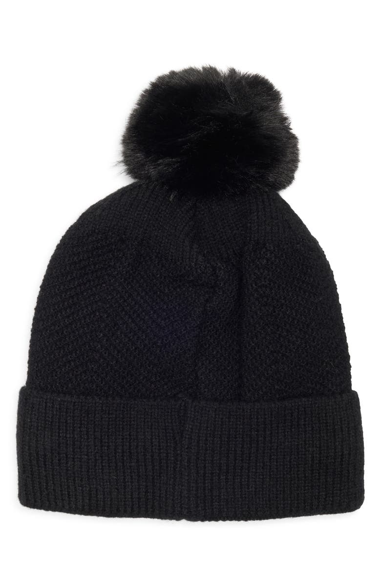 Nanette Lepore Scattered Embellished Faux Fur Pompom Beanie, Alternate, color, Black