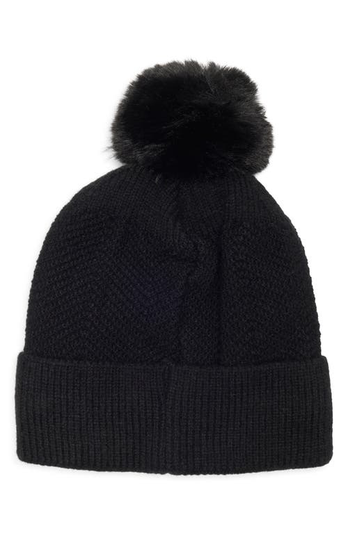 Nanette Lepore Scattered Embellished Faux Fur Pompom Beanie In Black