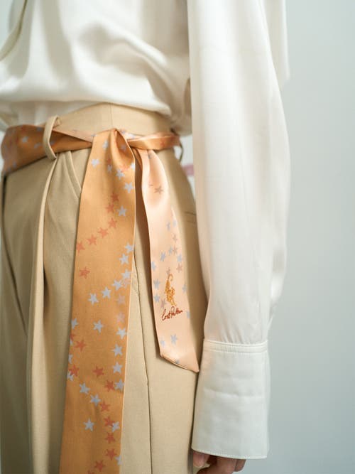 Lost Pattern Nyc "neon Tiger" Silk Skinny Scarf In Brown
