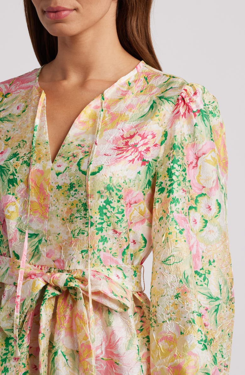 Julia Jordan Floral Long Sleeve Crinkled Satin Babyboll Dress, Alternate, color, 