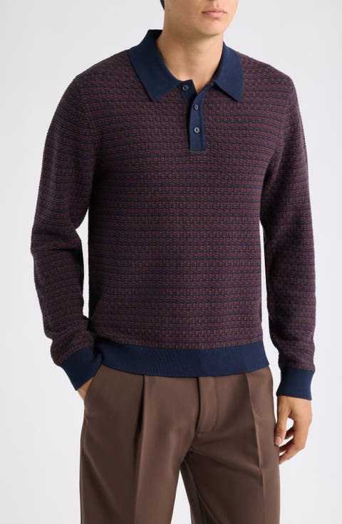Oban Long Sleeve Mini Geometric Jacquard Polo