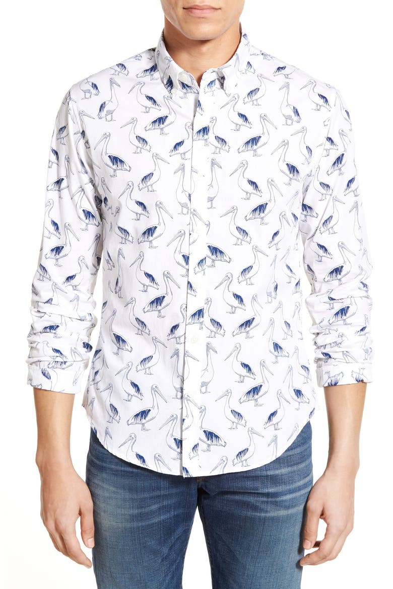 'Pelican Party' Slim Fit Poplin Sport Shirt, Main, color, ESTATE BLUE
