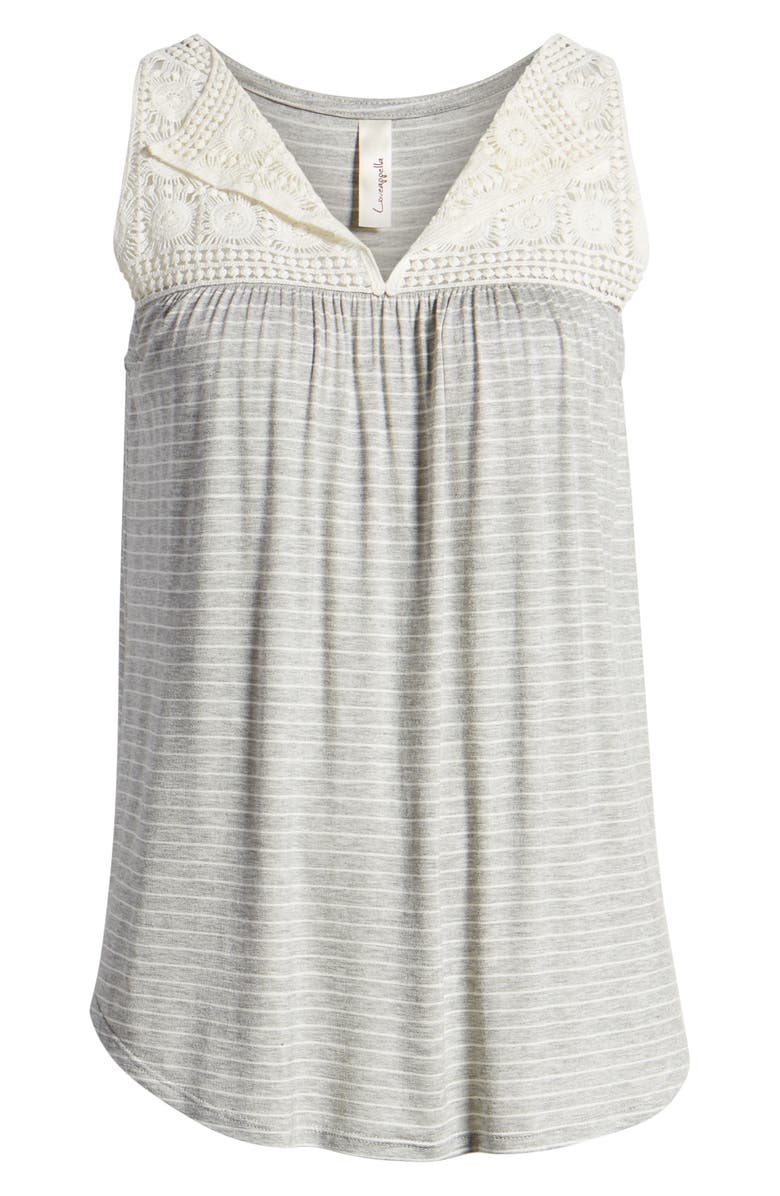 Loveappella Stripe Crochet Yoke Swing Tank Top, Alternate, color,