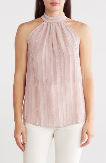 Renee C Sheer Texture Halter Neck Top In Mauve