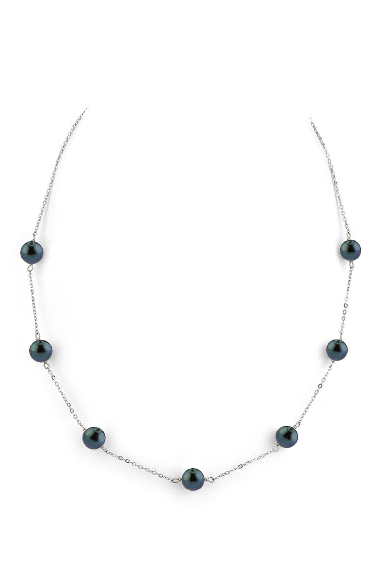 Japanese Akoya Black Pearl Tincup Necklace, Main, color, White Gold