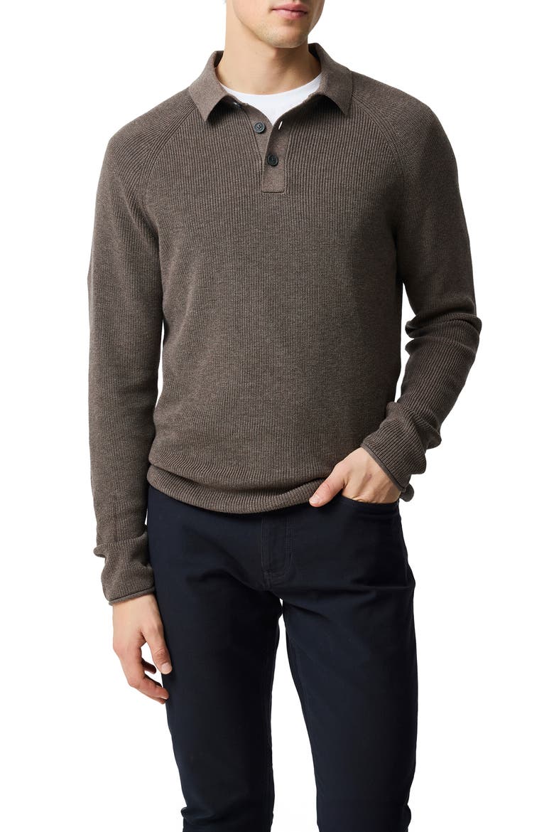 Eastern Bush Long Sleeve Cotton Rib Polo Sweater, Main, color, SABLE
