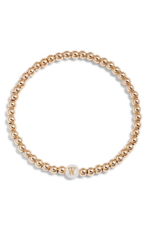 Mother of Pearl Initial Beaded Bracelet
