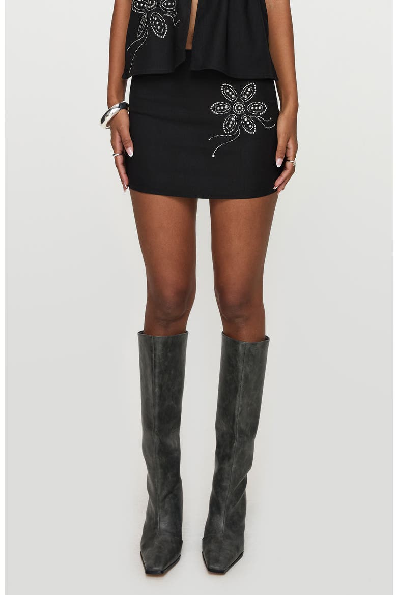 Quotation Embellished Miniskirt, Main, color, BLACK