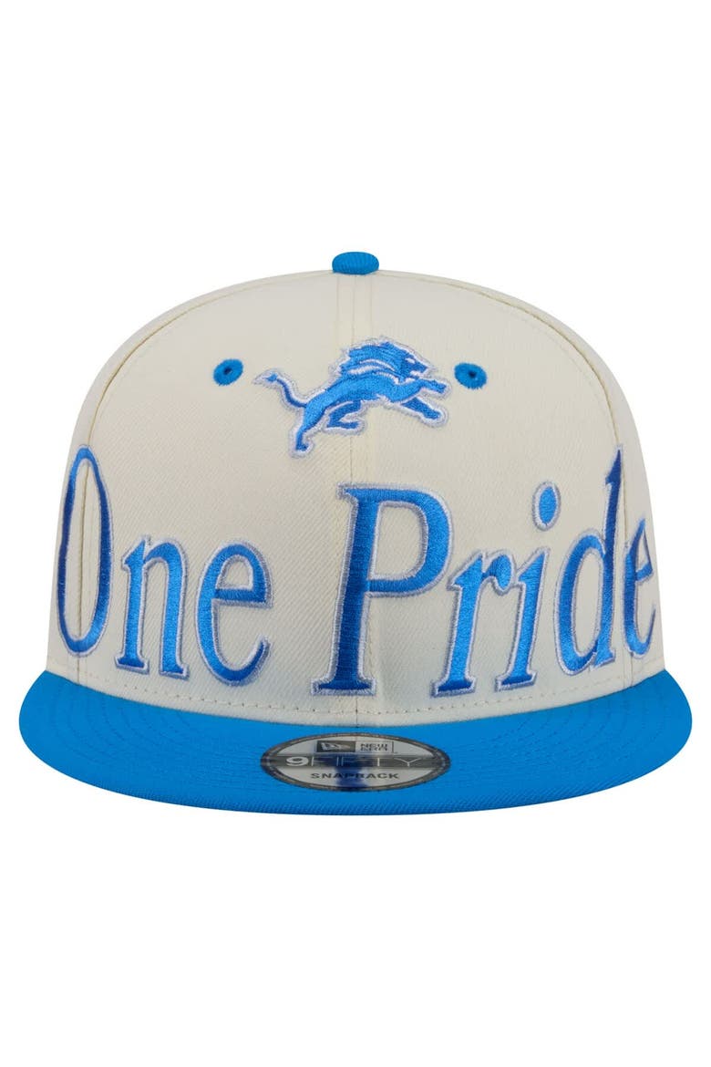 Men's New Era Cream Detroit Lions Oversized Slogan 9FIFTY Snapback Hat, Alternate, color, Cream