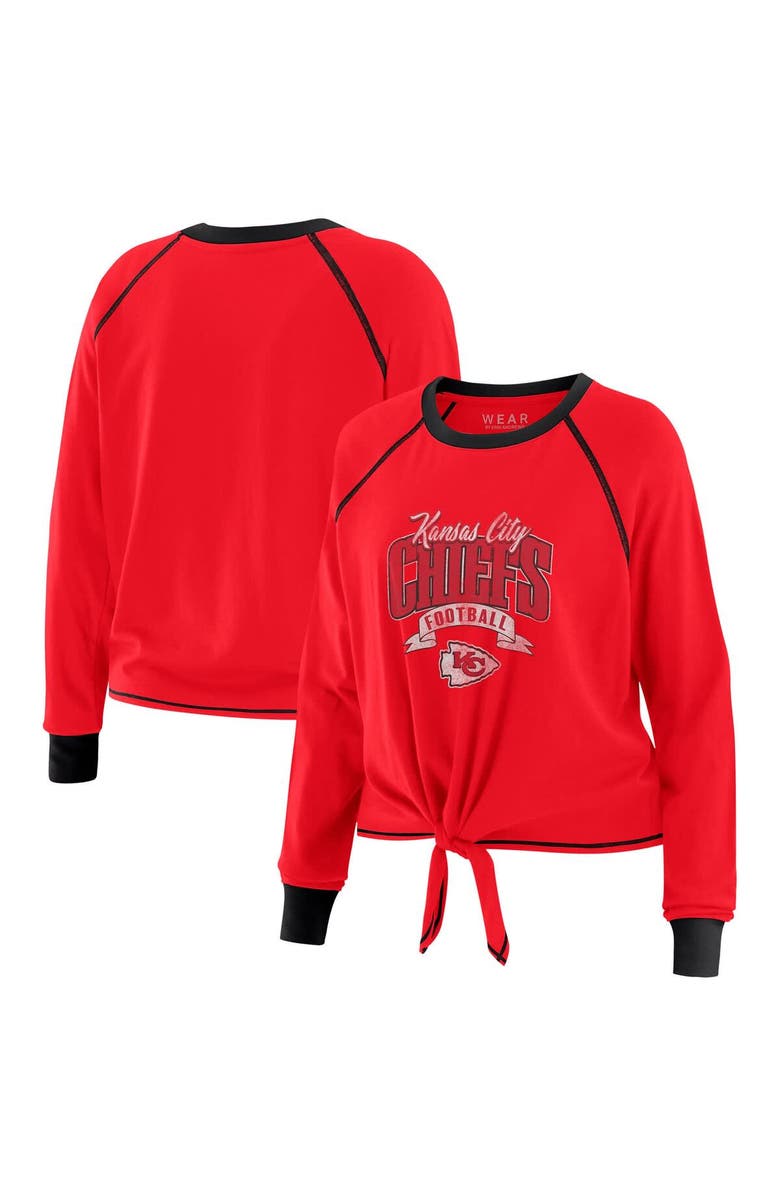 WEAR by Erin Andrews Women's WEAR by Erin Andrews Red/Black Kansas City Chiefs Plus Size Tie-Front Long Sleeve Top, Main, color, 