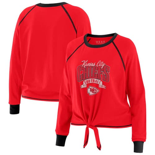 Wear By Erin Andrews Red/black Kansas City Chiefs Plus Size Tie-front Long Sleeve Top In Red