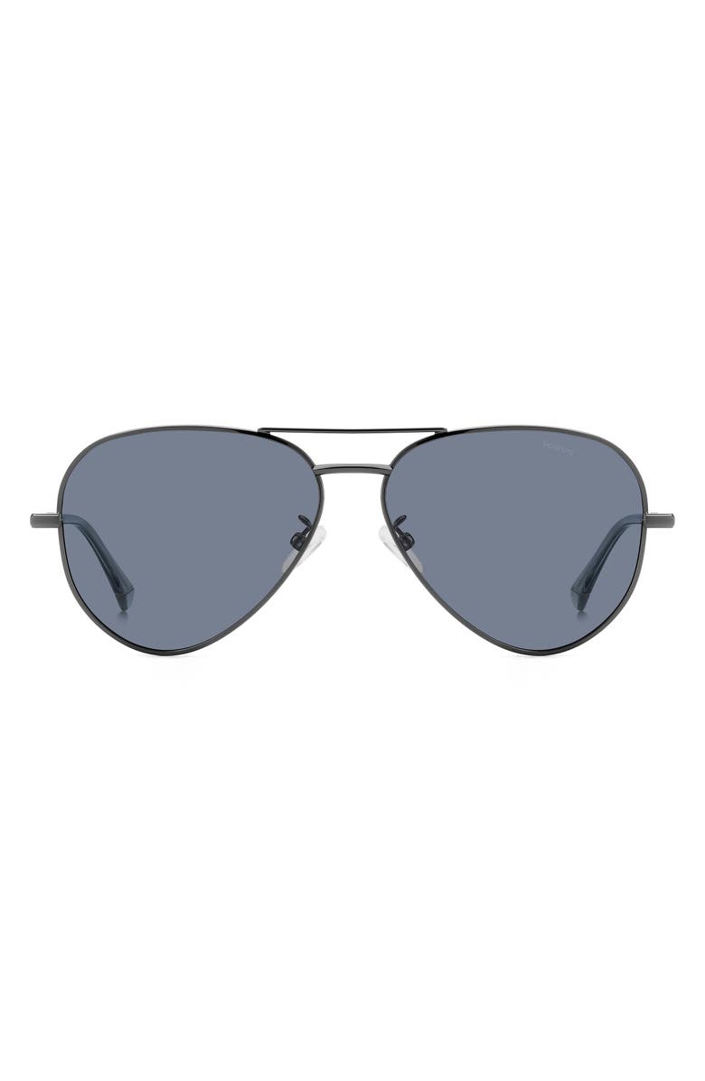 Polaroid 59mm Polarized Pilot Sunglasses, Main, color, Dark Ruthenium/ Blue Polar