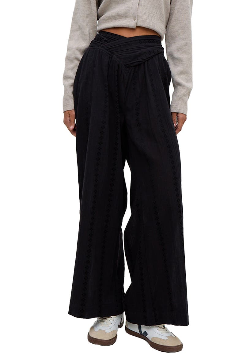 Farrah Wide Leg Jacquard Trouser, Main, color, Black