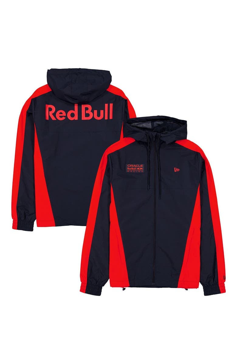 New Era Men's New Era  Navy Red Bull Racing Lightweight Full-Zip Hooded Windbreaker, Main, color, 
