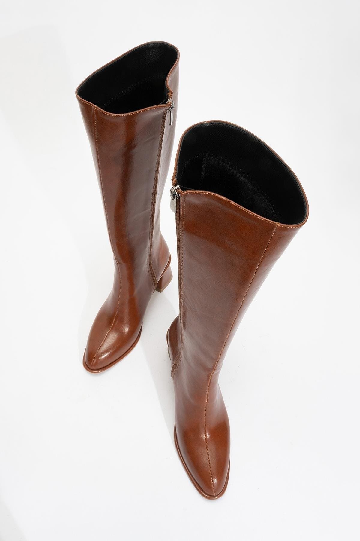 Paradis Block Heel Knee High Boot, Alternate, color, Cognac Faux Leather