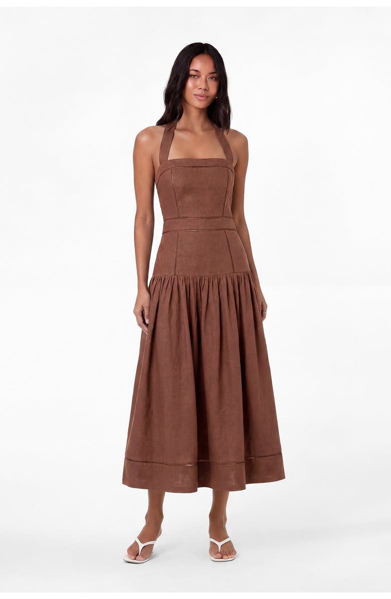 NICHOLAS Vivianne Linen Dress, Alternate, color, Mocha