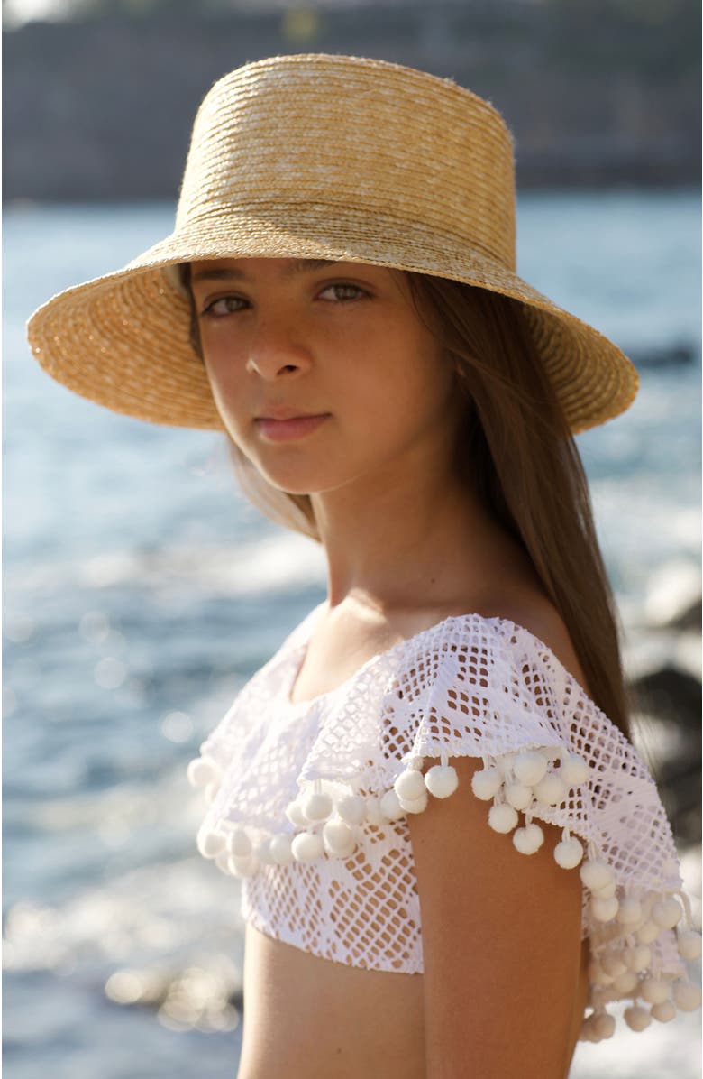 NESSI BYRD Pom-Pom Trim Crochet Two Piece Bikini,Toddler-Little Kid,Big Kid, Alternate, color, 