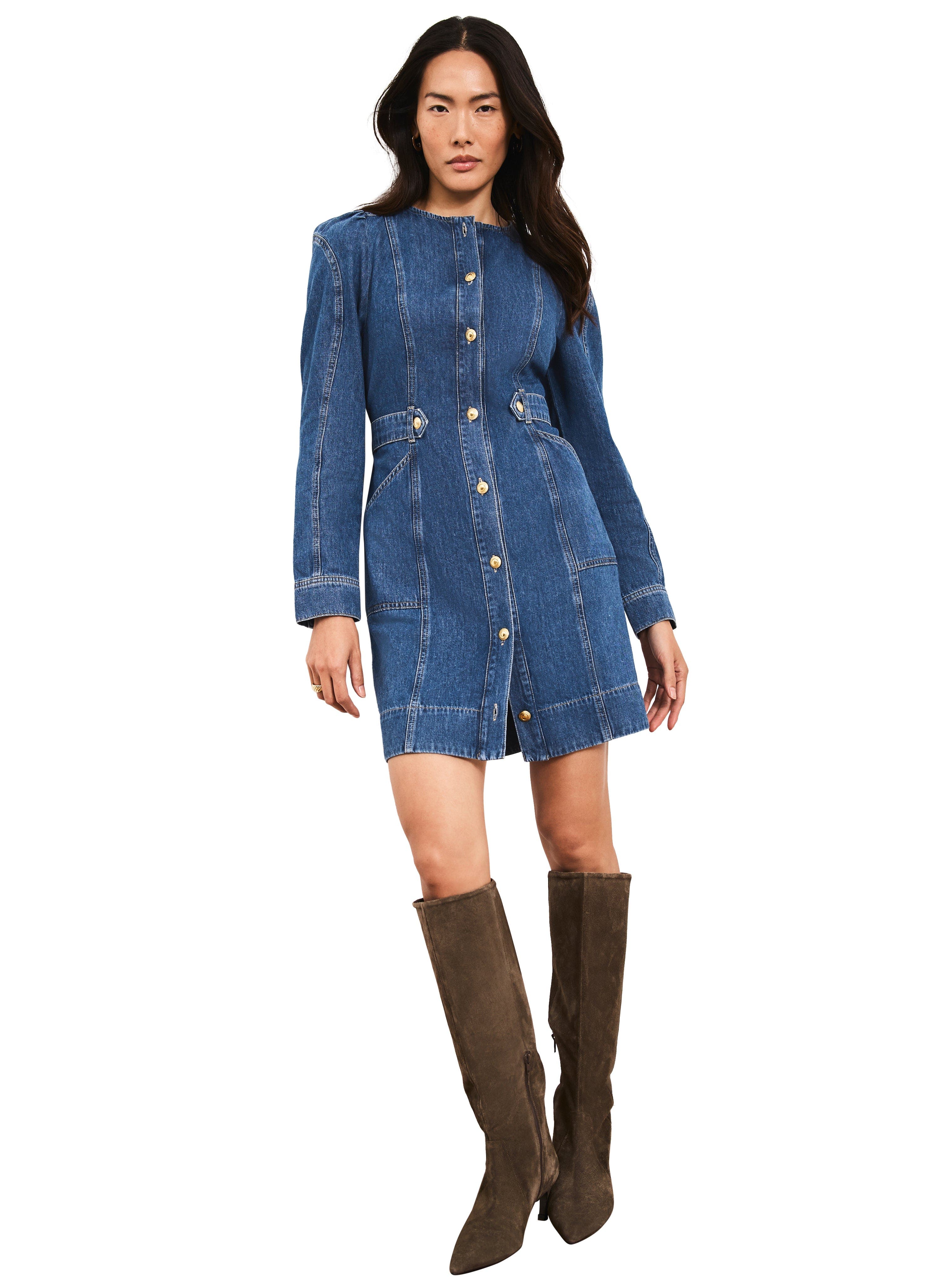 Denim Puff Sleeve Mini Dress - image 2
