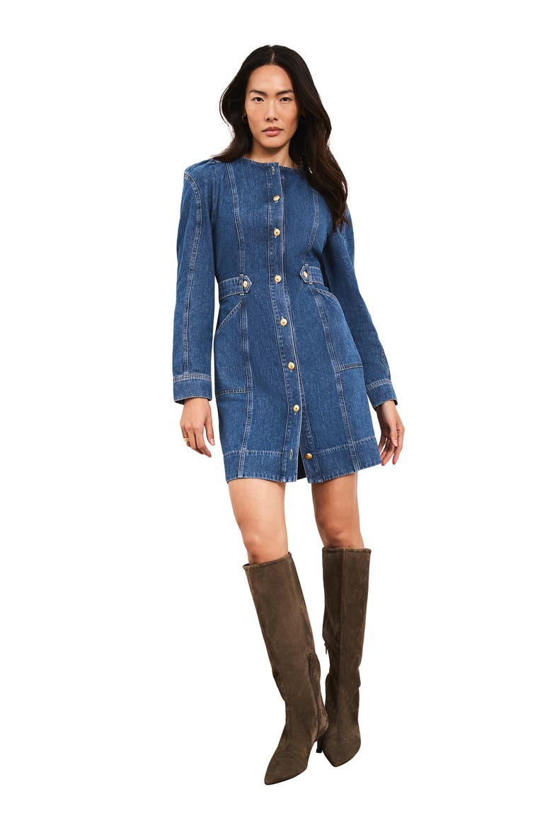 Denim Puff Sleeve Mini Dress, Alternate, color, Blue