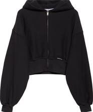 Alexander Wang Crop Front Zip Cotton Hoodie