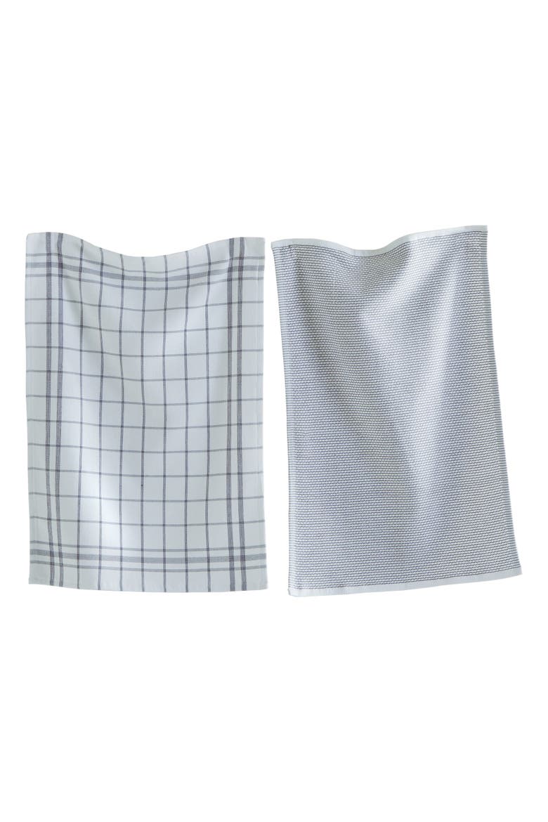 Classic Grey Cotton Dishtowel Set of 2 Checked Solid, Main, color, Gray