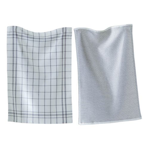 Tag 26l"x18w" Classic Grey Cotton Set Of 2 Checked And Solid Terry Cloth Dishtowel Kitchen Towel Mac In Gray
