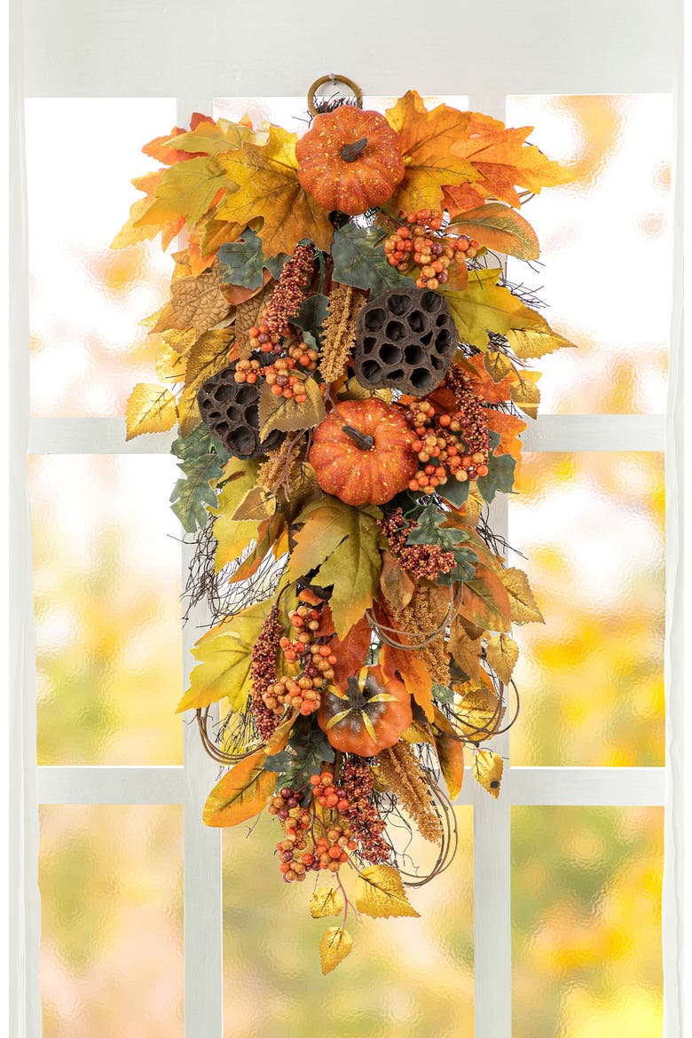 25"H Fall Pumpkin Leaf Teardrop, Alternate, color, Orange