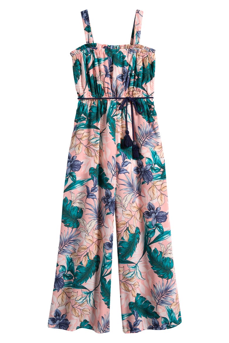 Kids' Tropical Print Wide Leg Jumpsuit, Main, color, PINK MULTI