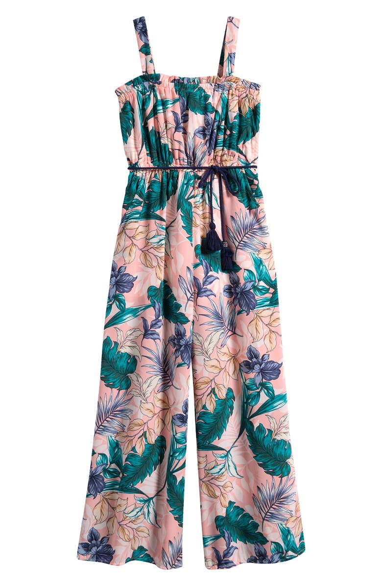 Truly Me Kids' Tropical Print Wide Leg Jumpsuit, Main, color, Pink Multi