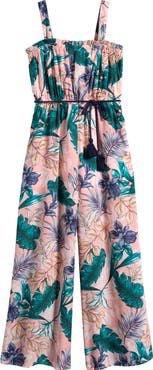 Hannah Banana Kids' Tropical Print Wide Leg Jumpsuit