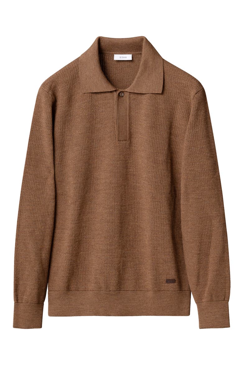 Merino Wool Long Sleeve Polo Shirt, Alternate, color, MEDIUM BROWN