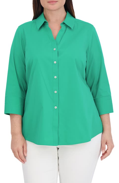 Mary Non-Iron Stretch Cotton Button-Up Shirt (Plus)